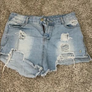 High waisted distressed shorts